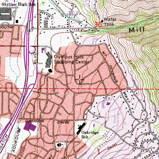 Topographic Map of Mount Olympus Census Designated Place (historical), UT