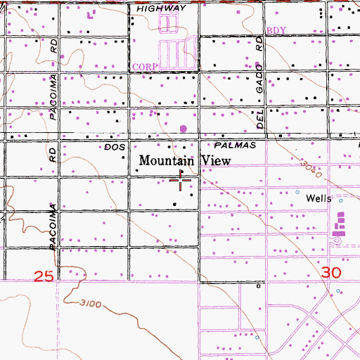 Topographic Map of Mountain View Acres Census Designated Place, CA