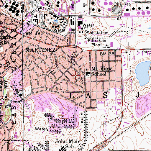 Topographic Map of Mountain View Census Designated Place, CA