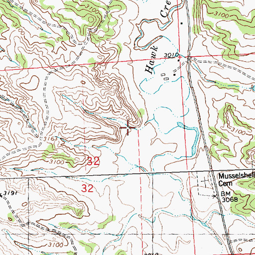 Topographic Map of Musselshell Census Designated Place, MT