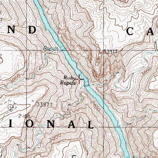 Topographic Map of Ruby Rapids, AZ