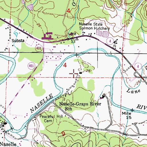 Topographic Map of Naselle Census Designated Place, WA