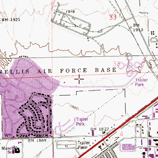 Topographic Map of Nellis Air Force Base Census Designated Place, NV