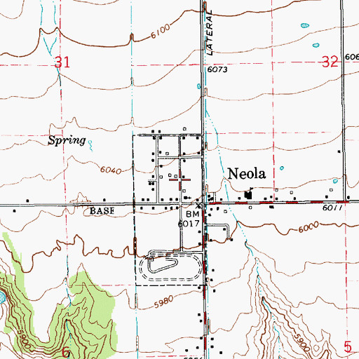 Topographic Map of Neola Census Designated Place, UT