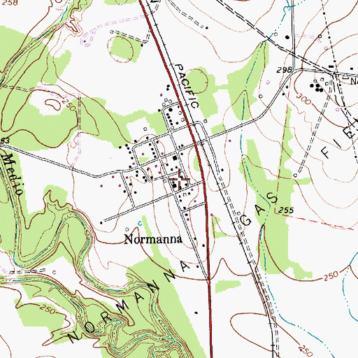 Topographic Map of Normanna Census Designated Place, TX