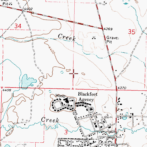 Topographic Map of North Browning Census Designated Place, MT
