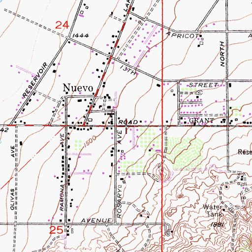 Topographic Map of Nuevo Census Designated Place, CA