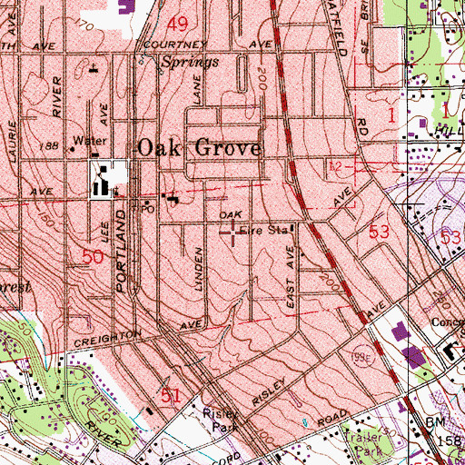 Topographic Map of Oak Grove Census Designated Place, OR