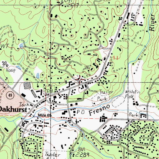 Topographic Map of Oakhurst Census Designated Place, CA