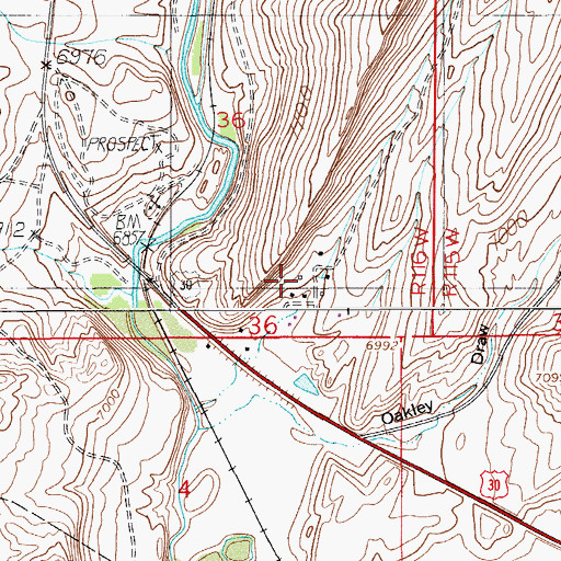 Topographic Map of Oakley Census Designated Place, WY
