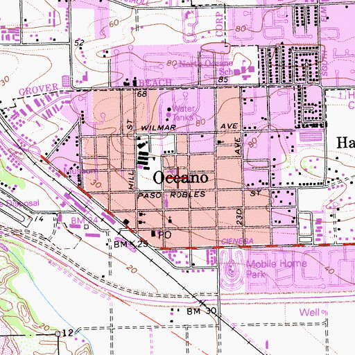 Topographic Map of Oceano Census Designated Place, CA