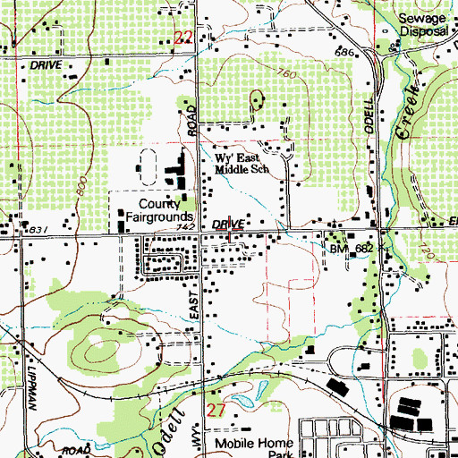 Topographic Map of Odell Census Designated Place, OR