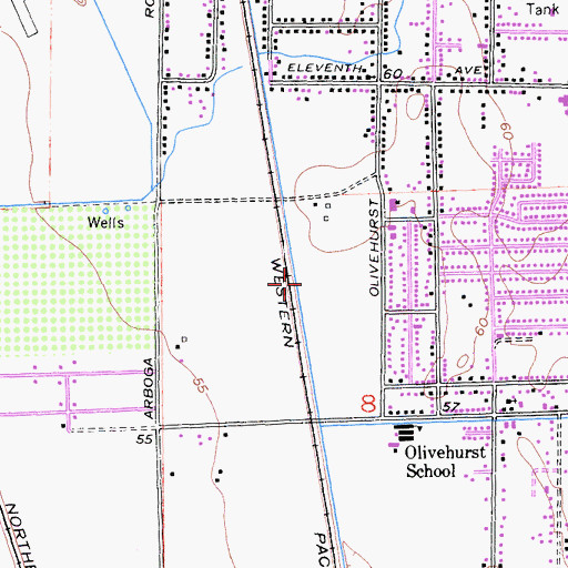 Topographic Map of Olivehurst Census Designated Place, CA