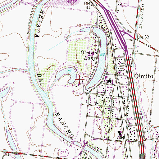 Topographic Map of Olmito Census Designated Place, TX