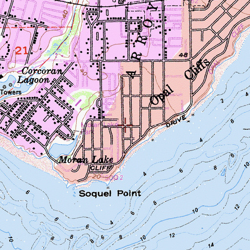 Topographic Map of Pleasure Point Census Designated Place, CA
