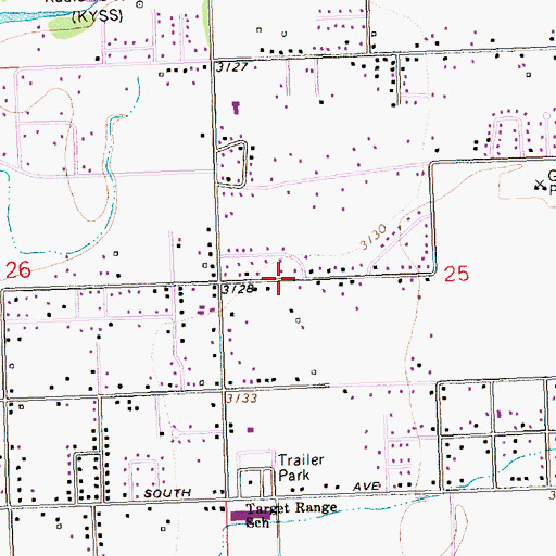 Topographic Map of Orchard Homes Census Designated Place, MT