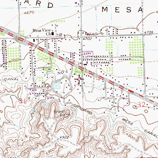 Topographic Map of Orchard Mesa Census Designated Place, CO