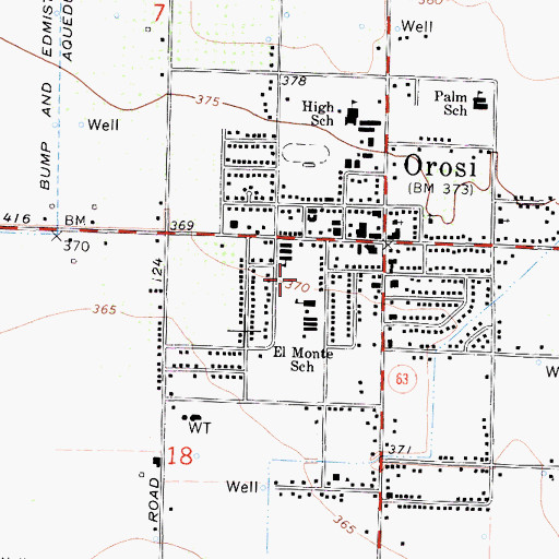 Topographic Map of Orosi Census Designated Place, CA