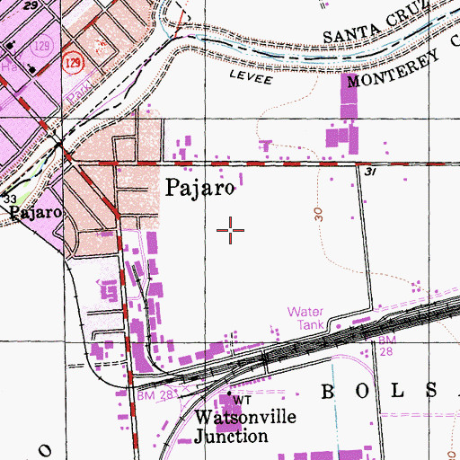 Topographic Map of Pajaro Census Designated Place, CA