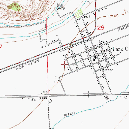 Topographic Map of Park City Census Designated Place, MT