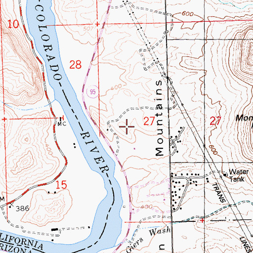 Topographic Map of Parker Strip Census Designated Place, AZ