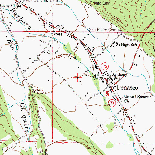 Topographic Map of Peasco Census Designated Place, NM