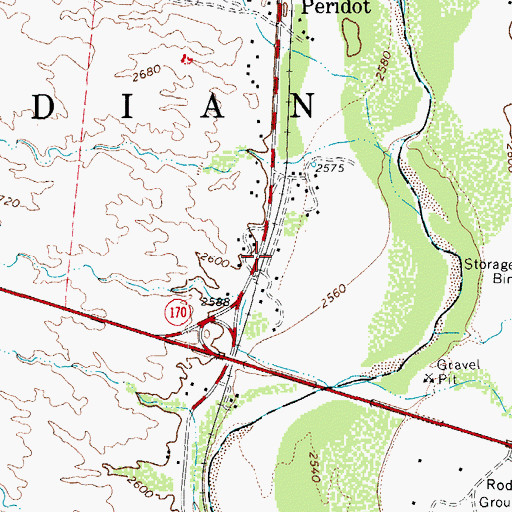 Topographic Map of Peridot Census Designated Place, AZ
