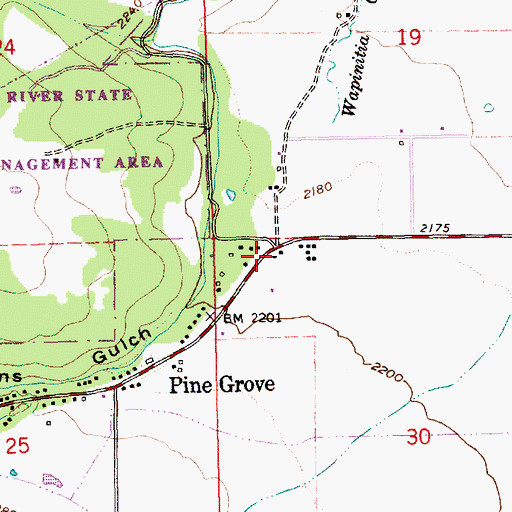 Topographic Map of Pine Grove Census Designated Place, OR