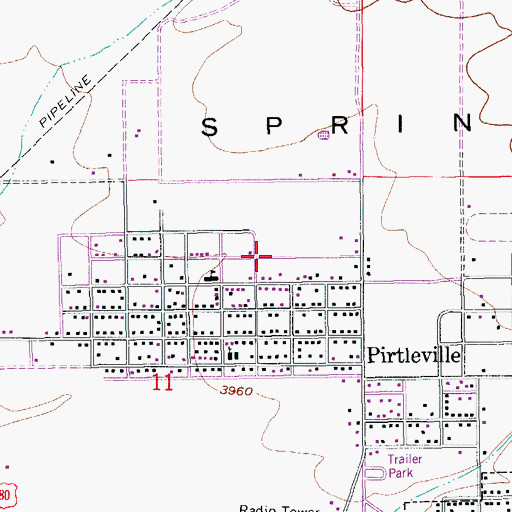 Topographic Map of Pirtleville Census Designated Place, AZ