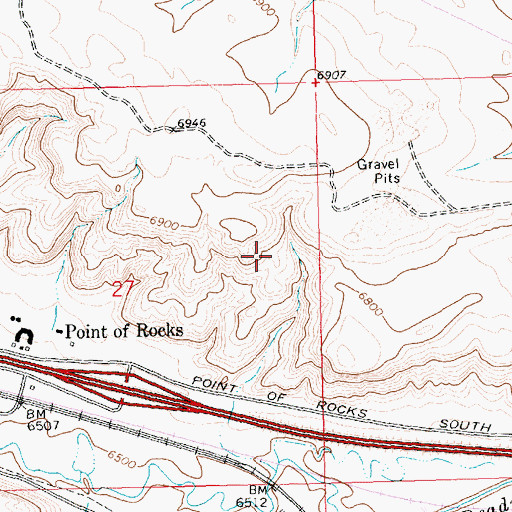 Topographic Map of Point of Rocks Census Designated Place, WY