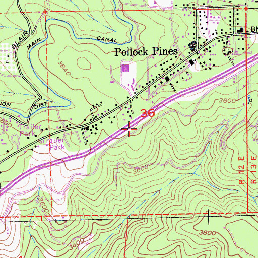 Topographic Map of Pollock Pines Census Designated Place, CA