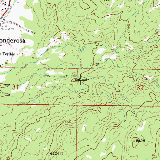 Topographic Map of Ponderosa Census Designated Place, NM