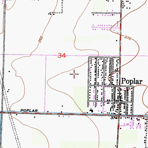 Topographic Map of Poplar-Cotton Center Census Designated Place, CA
