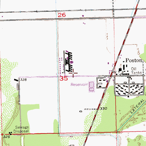 Topographic Map of Poston Census Designated Place, AZ