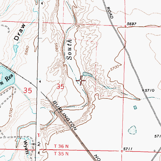 Topographic Map of Powder River Census Designated Place, WY