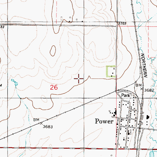 Topographic Map of Power Census Designated Place, MT