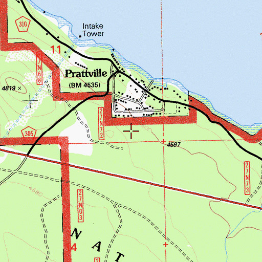 Topographic Map of Prattville Census Designated Place, CA
