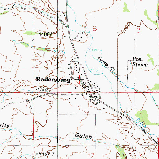 Topographic Map of Radersburg Census Designated Place, MT