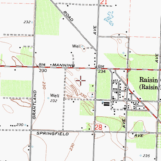 Topographic Map of Raisin City Census Designated Place, CA