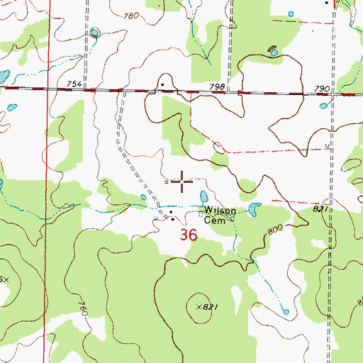 Topographic Map of Redbird Smith Census Designated Place, OK