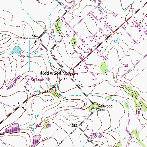 Topographic Map of Redwood Census Designated Place, TX