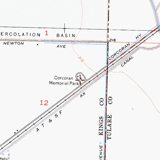 Topographic Map of Corcoran Memorial Park, CA