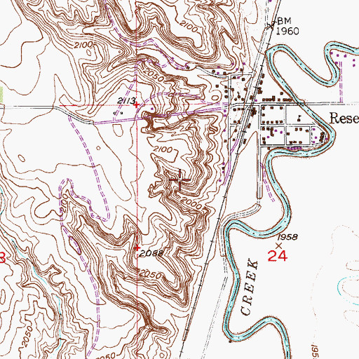 Topographic Map of Reserve Census Designated Place, MT