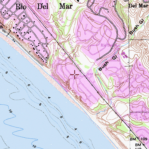 Topographic Map of Rio del Mar Census Designated Place, CA