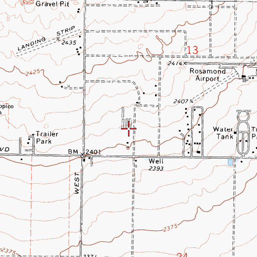 Topographic Map of Rosamond Census Designated Place, CA