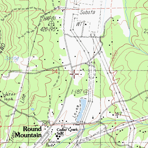 Topographic Map of Round Mountain Census Designated Place, CA