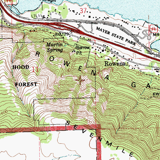 Topographic Map of Rowena Census Designated Place, OR