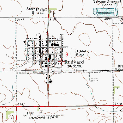 Topographic Map of Rudyard Census Designated Place, MT
