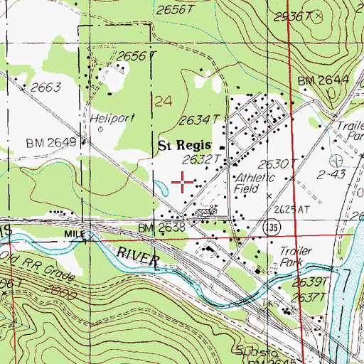 Topographic Map of Saint Regis Census Designated Place, MT