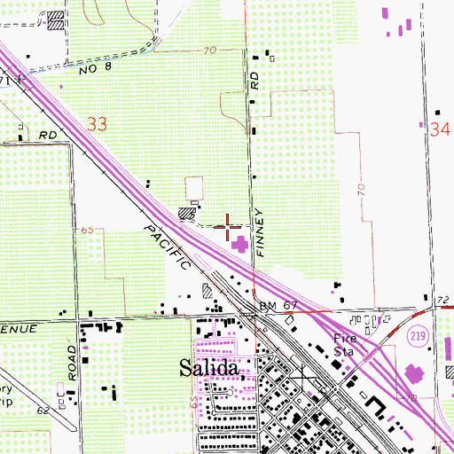 Topographic Map of Salida Census Designated Place, CA